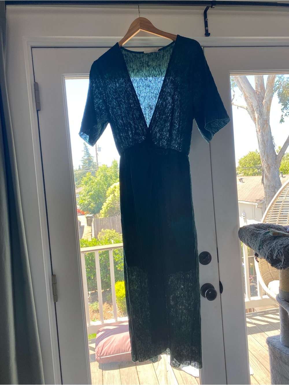 All in Favor dark green Pleated V-Neck Midi Dress